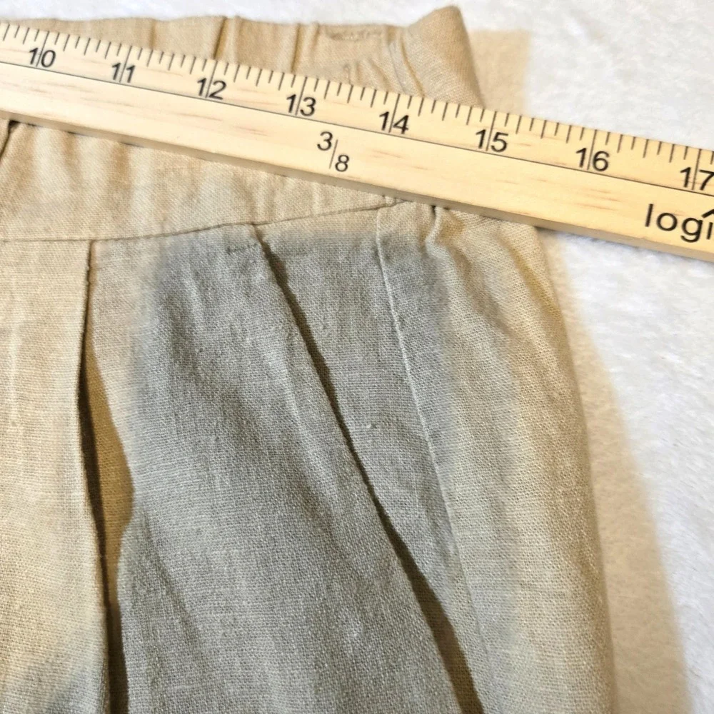 Express Womens Pleated Linen‎ Short Beige High Rise Casual Office 8